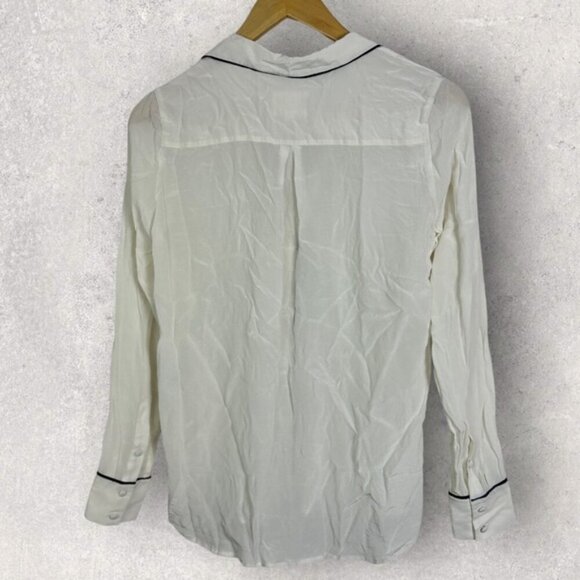 Sezane 100% Silk Elisa Black Ecru White Size 36 French / US 4 Button Top Blouse - Picture 6 of 14